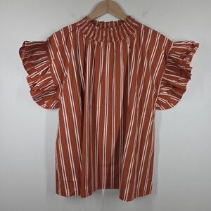 Sunshine Tienda Hemingway Stripe Orange Flutter Top Cotton One Size Boxy Smocked